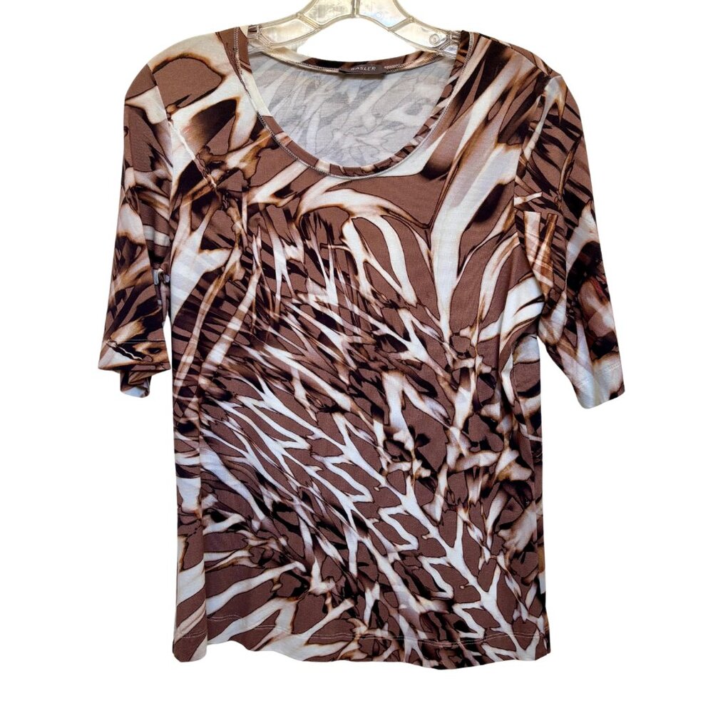Basler Top, Marrakesh print, rust/off white, Elbow Sleeve Sz 36/Small